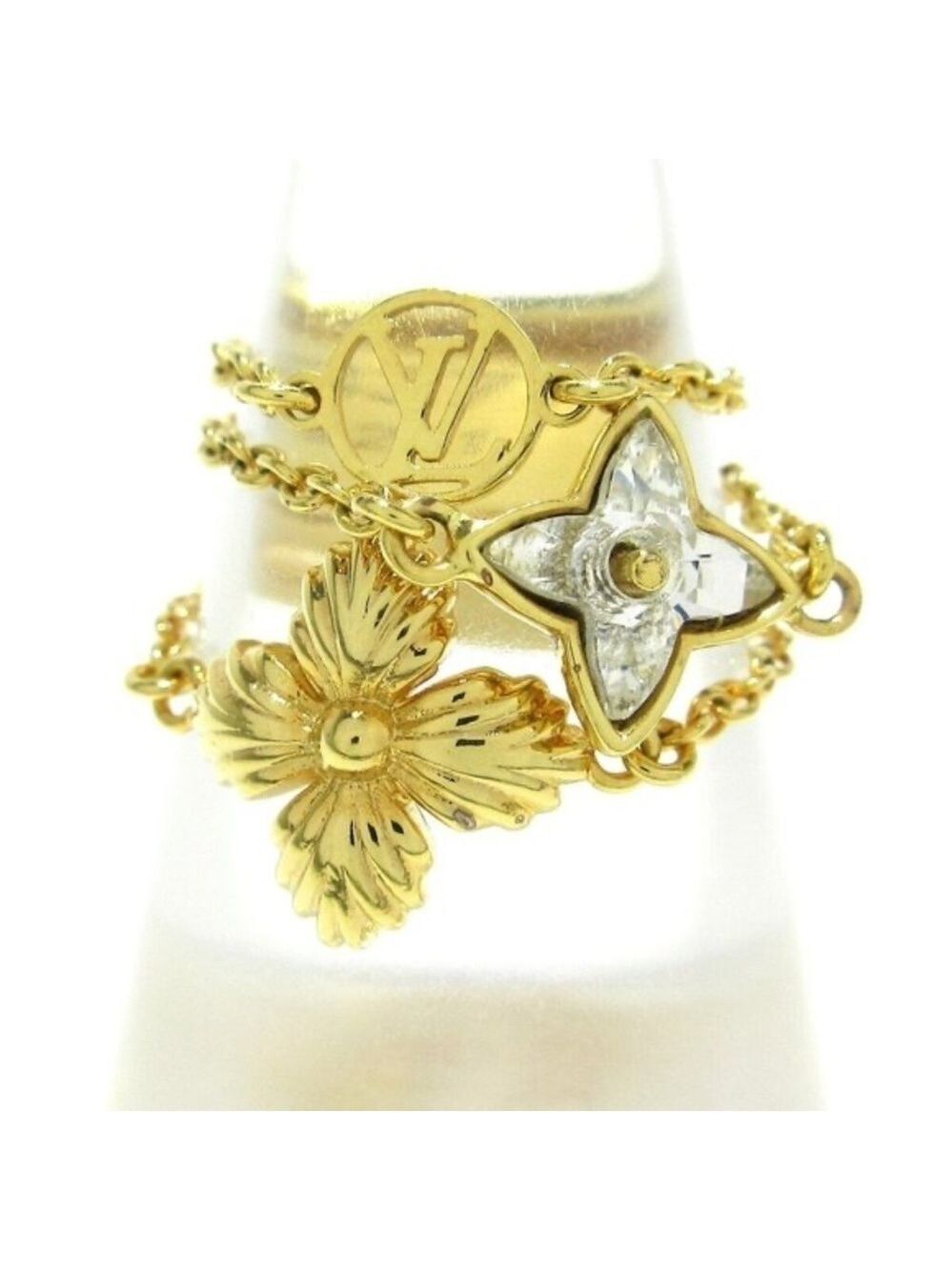 100% Authentic LOUIS VUITTON Set 3 Berg Blooming Strass Gold Ring